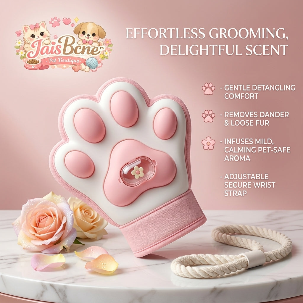 JaisBcne™ 2-in-1 Pet Grooming Glove & Aroma Infusion Deshedding Mitt | Gentle Massage Brush for Cats & Dogs | Efficient Fur & Dander Remover with Adjustable Wrist Strap | Stress-Free Spa Experience