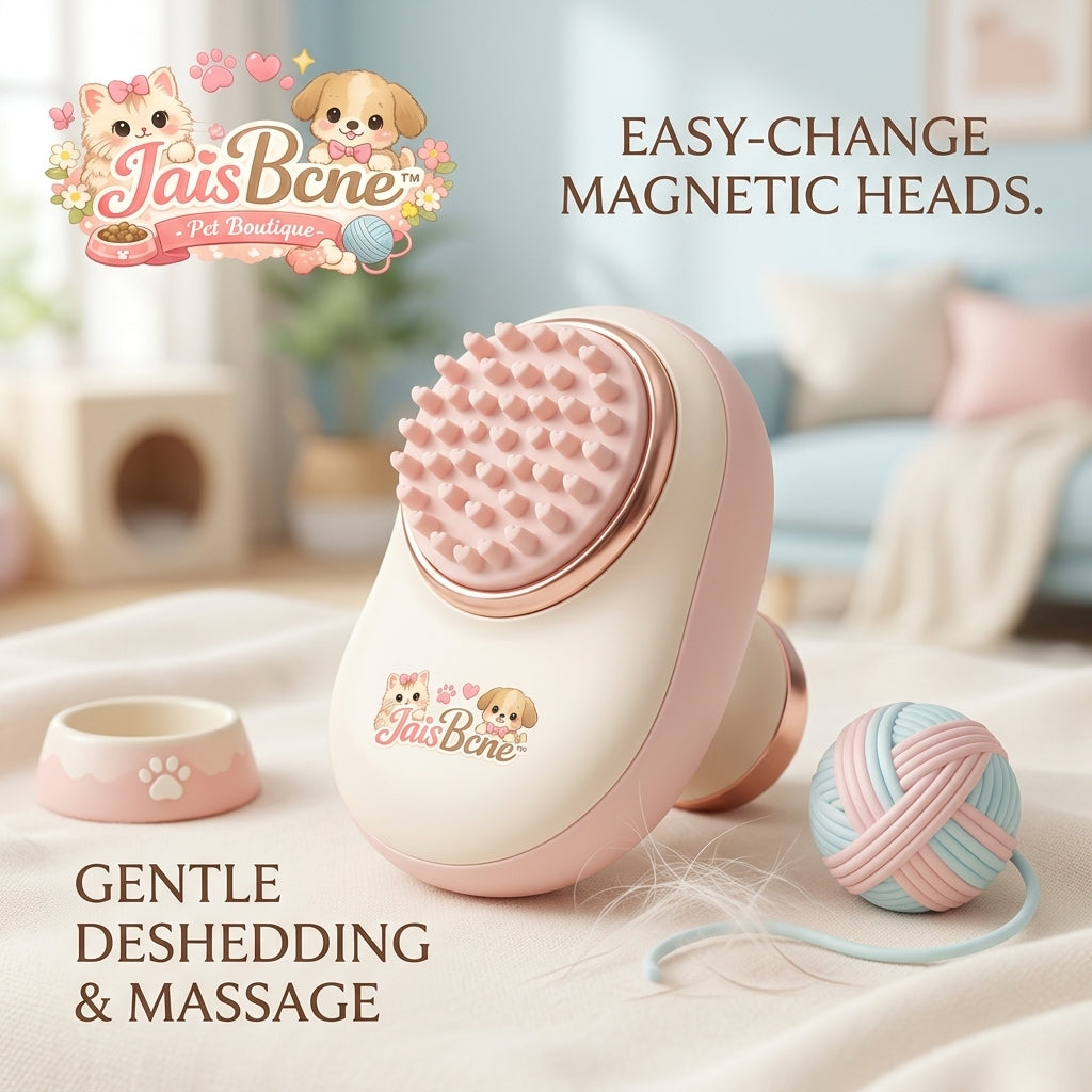 JaisBcne™ 2-in-1 Pet Massage & Deshedding Brush with Magnetic Interchangeable Heads – Professional Grooming Tool for Cats & Dogs, Gentle Hair Remover & Spa Massager for Sensitive Skin, Aesthetic Pet Care Kit
