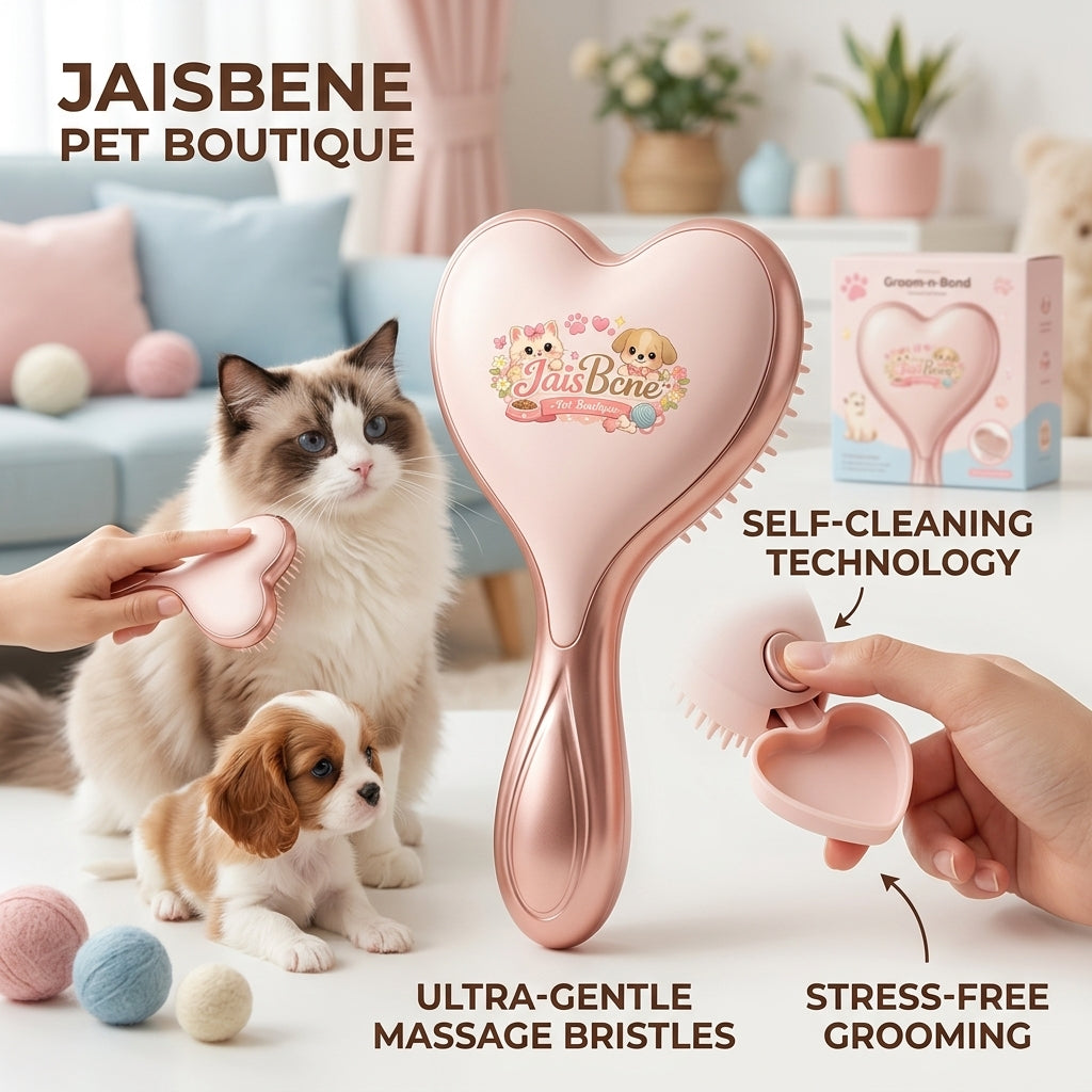 JaisBcne™ Heart-Shaped Self-Cleaning Pet Grooming Brush - Ultra-Gentle Slicker Brush for Cats and Dogs - Rose Gold Deshedding & Massage Tool for Long & Short Hair - Stress-Free Pet Spa & Shedding Solution 🐾✨