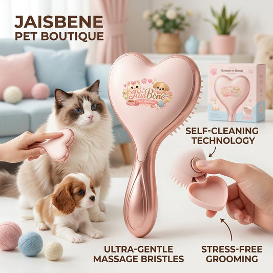 JaisBcne™ Heart-Shaped Self-Cleaning Pet Grooming Brush - Ultra-Gentle Slicker Brush for Cats and Dogs - Rose Gold Deshedding & Massage Tool for Long & Short Hair - Stress-Free Pet Spa & Shedding Solution 🐾✨